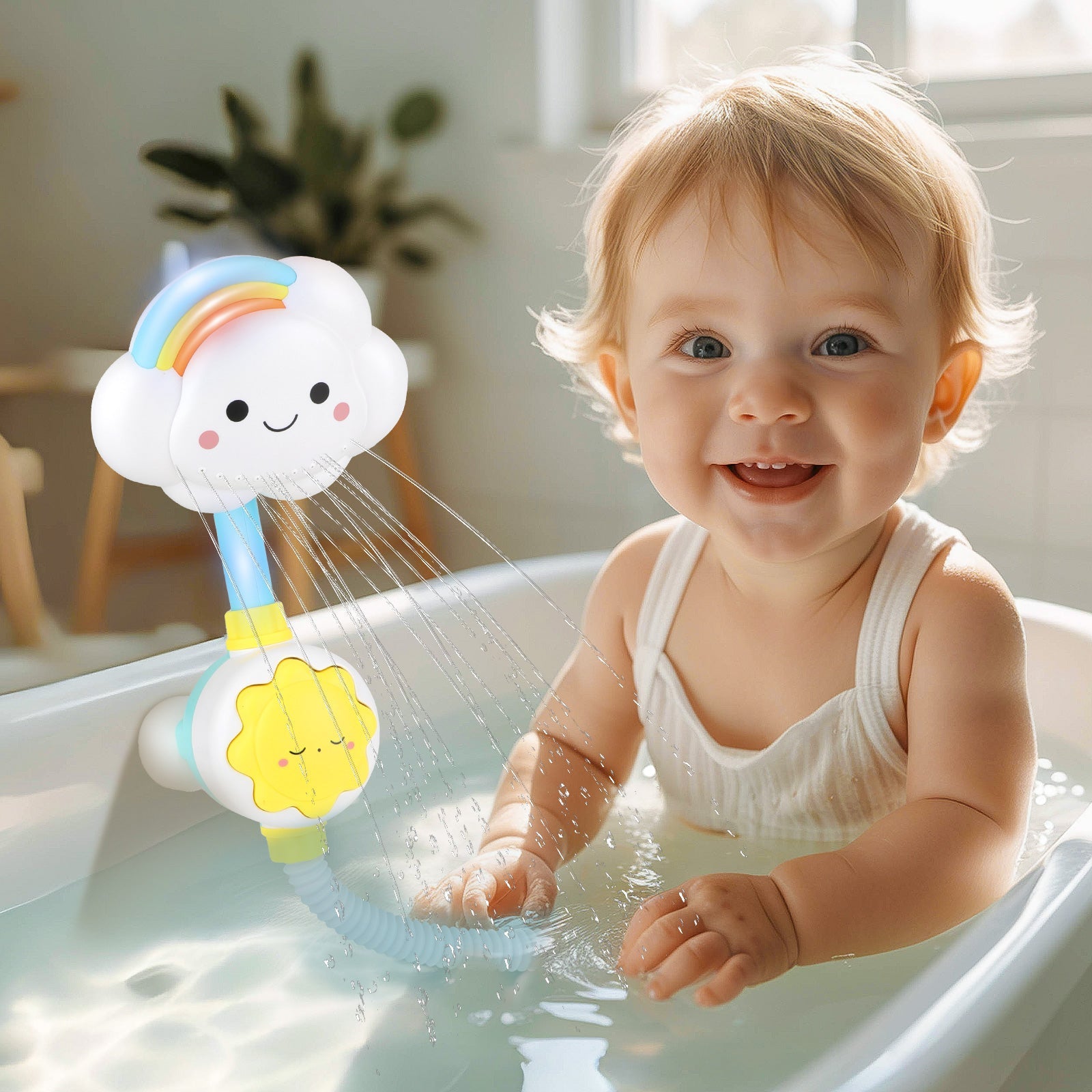 Juego de juguetes de baño para baby shower - Rociador de nube con grifo de bañera plegable - Divertidos rociadores y bañeras para bebés, el regalo perfecto para la hora del baño de los niños.
