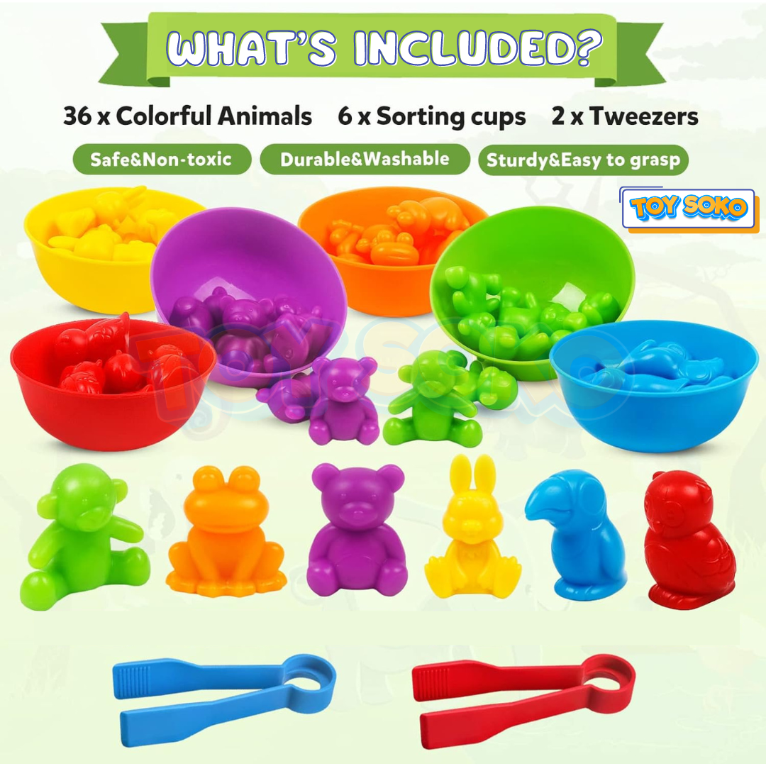 Juguetes de animales para clasificar colores Fidtoy, juego de combinación para que los niños pequeños aprendan colores, cuenten y desarrollen la motricidad fina
