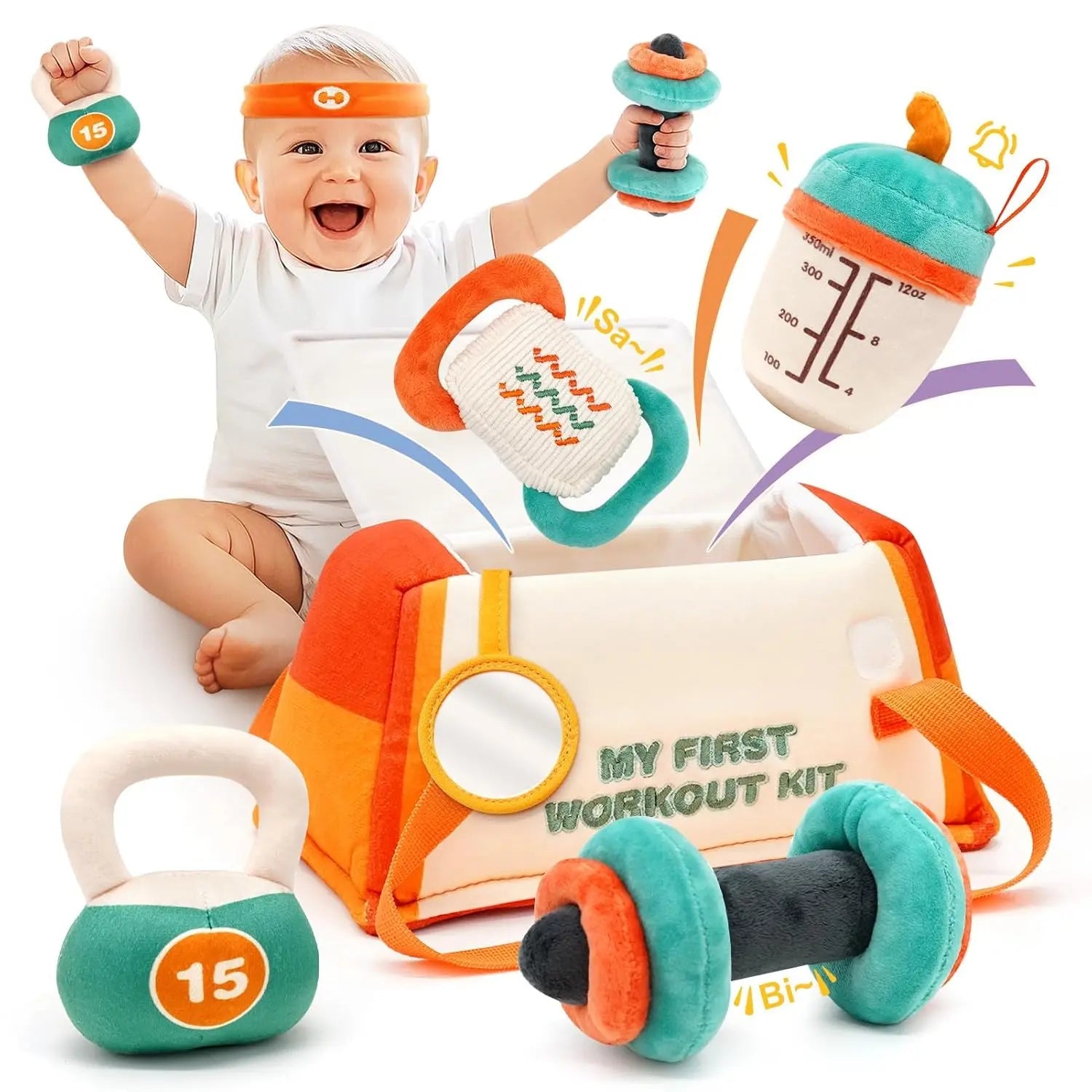Juego de sonajeros de peluche para bebés Fidtoy, primer kit de gimnasio, juguete sensorial con bolsa de almacenamiento para recién nacidos y niños pequeños