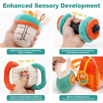 Juego de sonajeros de peluche para bebés Fidtoy, primer kit de gimnasio, juguete sensorial con bolsa de almacenamiento para recién nacidos y niños pequeños