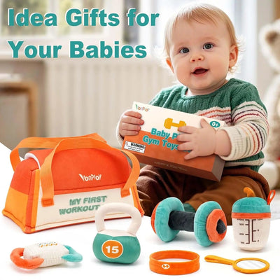 Juego de sonajeros de peluche para bebés Fidtoy, primer kit de gimnasio, juguete sensorial con bolsa de almacenamiento para recién nacidos y niños pequeños