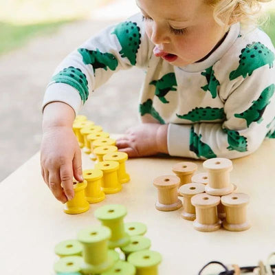 Freckled Frogs Wooden Bobbin Set Threading Reels