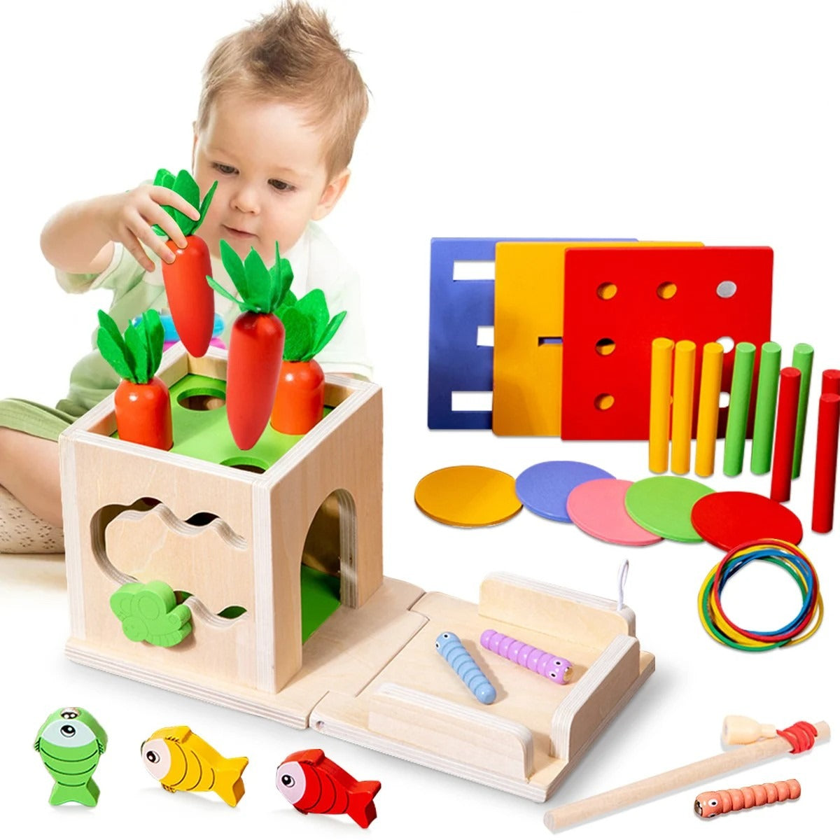 Fidtoy Montessori Wooden Object Permanence Box – 8-in-1 Shape Sorting Activity Toy for Toddlers