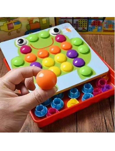 Fidtoy Jeu de Mosaïque en Boutons pour Enfants, Jeu d'Association de 45 Boutons avec 12 Cartes Illustrées, Jouet d'Apprentissage Moteur Fin et d'Association de Couleurs pour Enfants de 3 Ans et Plus