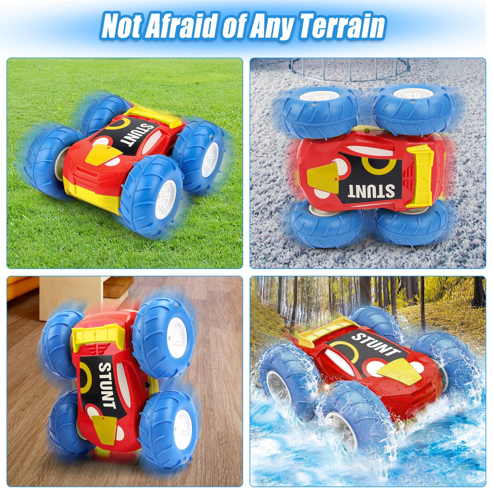 Coches teledirigidos impermeables con giro de 360°, doble cara, 2,4 GHz, 15 KM/H, 4WD, Monster Truck todoterreno, LED, coche de juguete recargable, regalo para niños