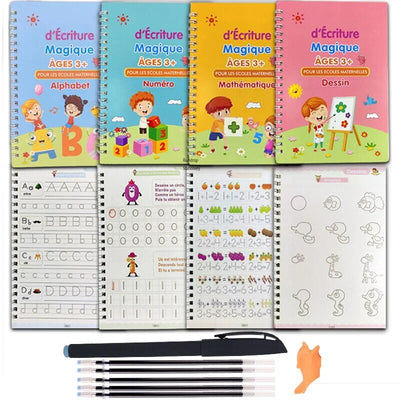 Fidtoy Magic Practice Copybook for Kids – Reusable Handwriting Workbook Set with Grooved Writing Pages, Disappearing Ink Pen, French Writing Practice, and Calligraphy Learning