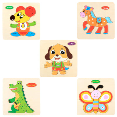Set de Puzles Montessori de Madera con Dibujos Animados #2