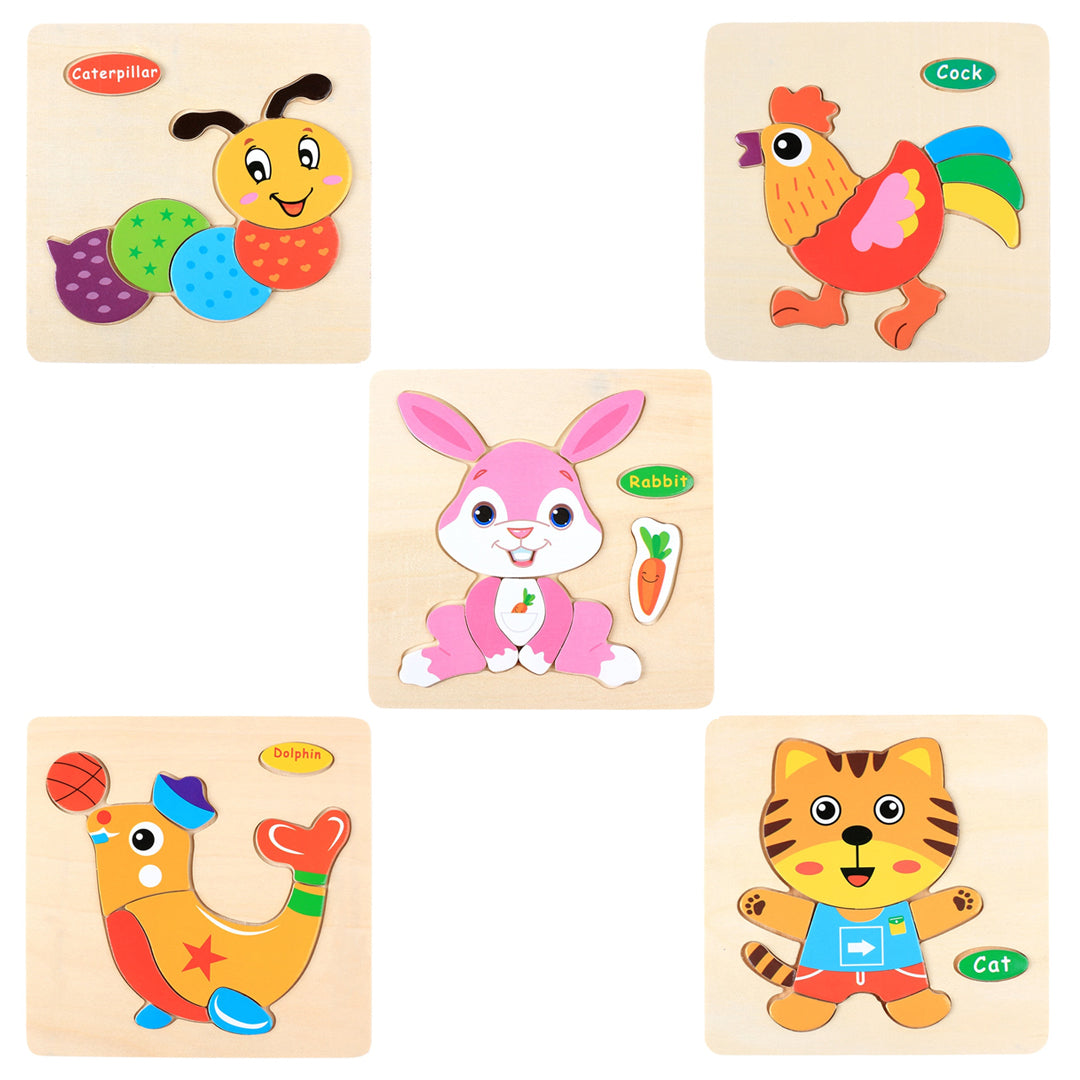 Set de 3 rompecabezas de madera con dibujos animados Montessori
