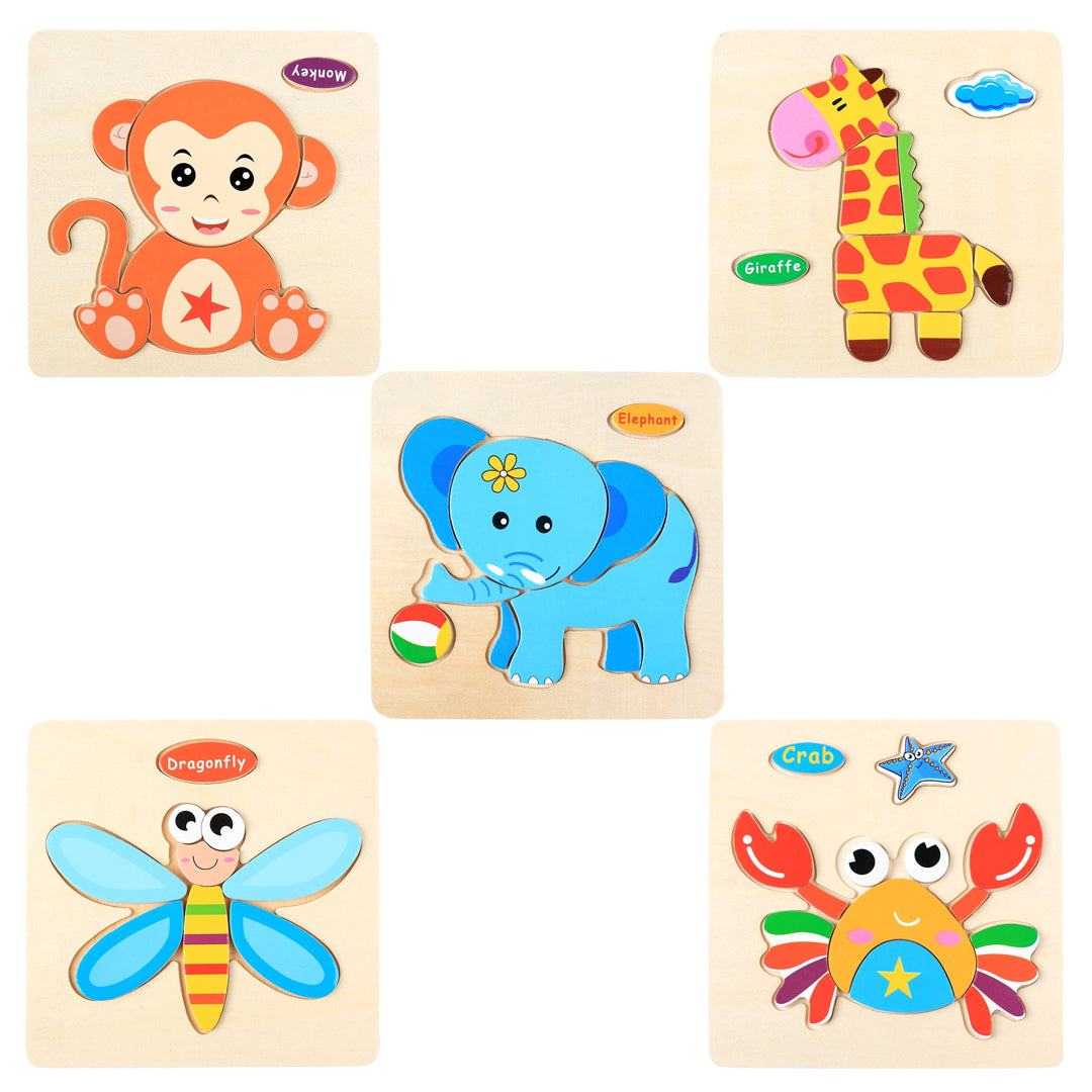 Set #4 de rompecabezas de madera Montessori con dibujos animados