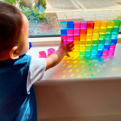 Fidtoy Clear Color Building Cubes – Transparent Acrylic Stacking Blocks for Kids Learning Play