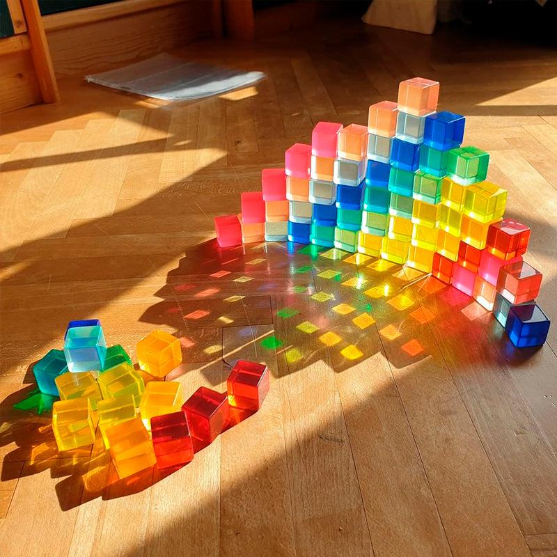 Fidtoy Clear Color Building Cubes – Transparent Acrylic Stacking Blocks for Kids Learning Play