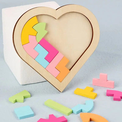 Fidtoy Tangram Cœur Coloré – Puzzle en Bois Montessori pour Tout-petits et Enfants d'âge Préscolaire