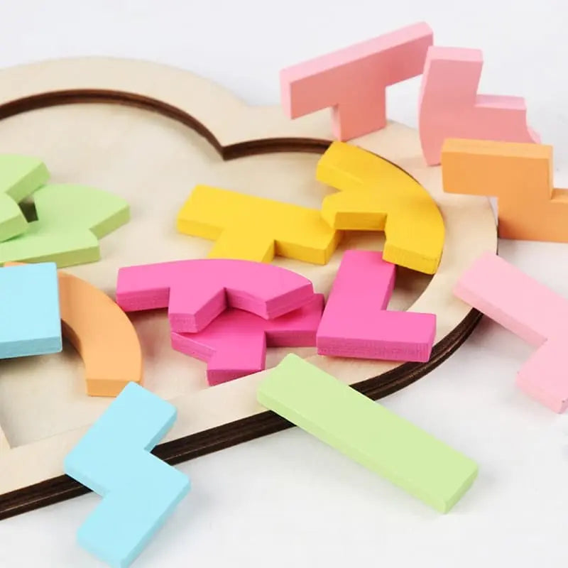 Fidtoy Tangram Cœur Coloré – Puzzle en Bois Montessori pour Tout-petits et Enfants d'âge Préscolaire