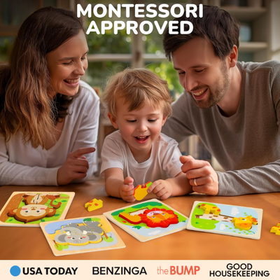 MiniMind™ Juego de rompecabezas de madera gruesa - Juguetes de aprendizaje Montessori para niños pequeños
