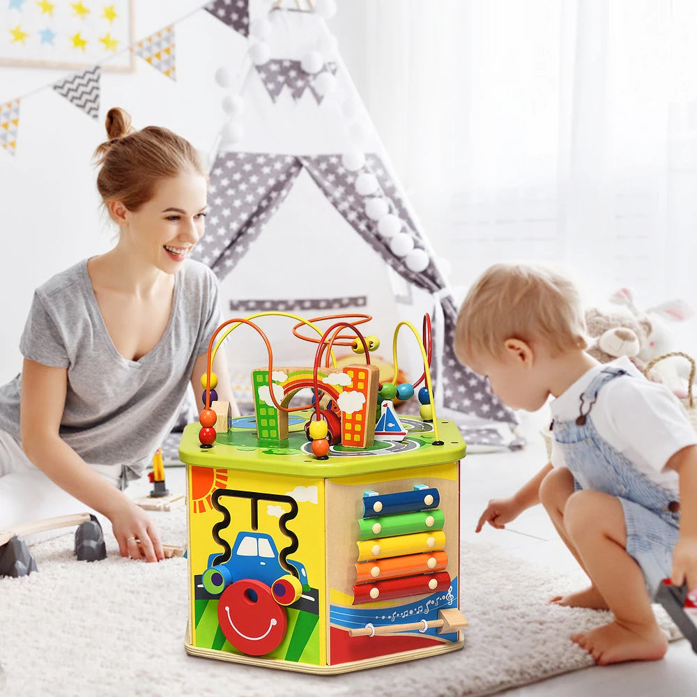 Fidtoy Cube d'activités en bois 7-en-1 – Jouet d'apprentissage Montessori pour les tout-petits