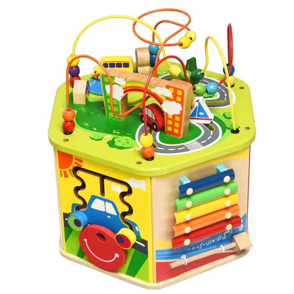 Fidtoy Cube d'activités en bois 7-en-1 – Jouet d'apprentissage Montessori pour les tout-petits