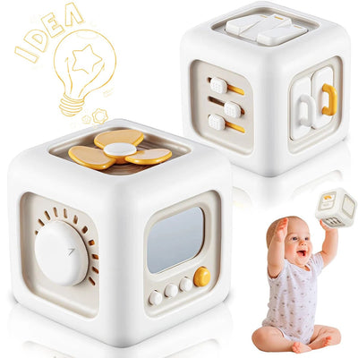Fidtoy Cube Montessori d'activités 6 en 1 pour tout-petits – Cube d'activités sensorielles portable avec boutons, engrenages, textures, jeu de motricité fine et apprentissage en voyage