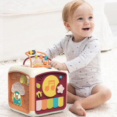Fidtoy Interactive Baby Activity Cube – Musical Sensory Learning Cube with Piano Keys, Xylophone, Shape Sorting, Motion Sounds, Lights, and 28+ Melodies