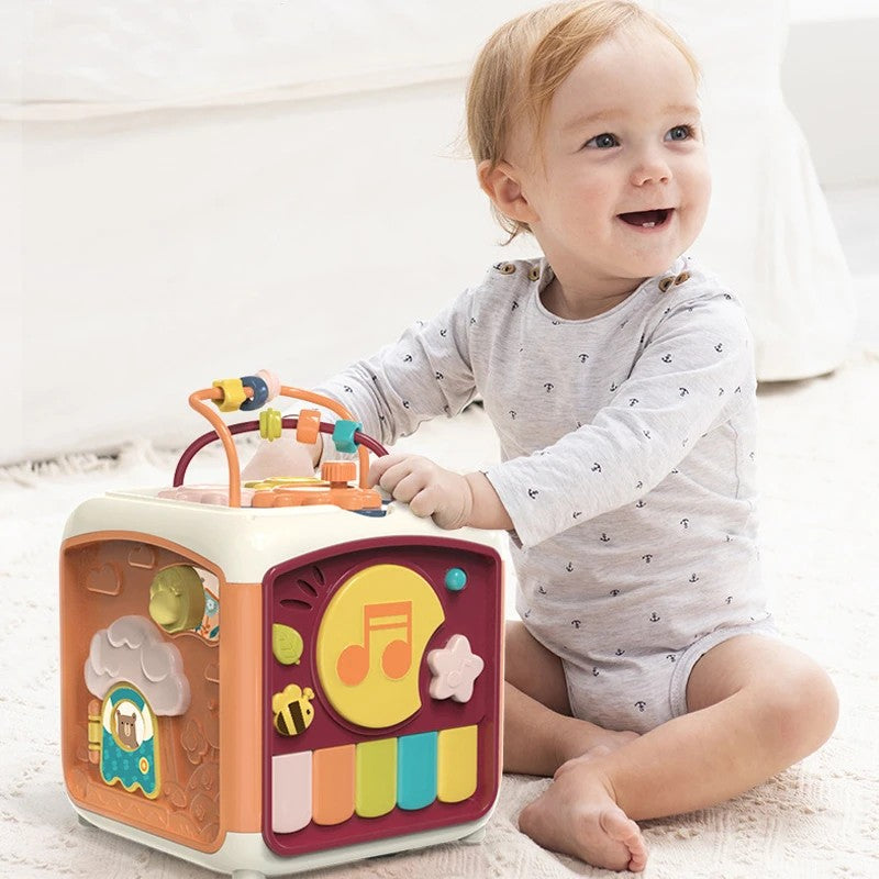 Fidtoy Interactive Baby Activity Cube – Musical Sensory Learning Cube with Piano Keys, Xylophone, Shape Sorting, Motion Sounds, Lights, and 28+ Melodies