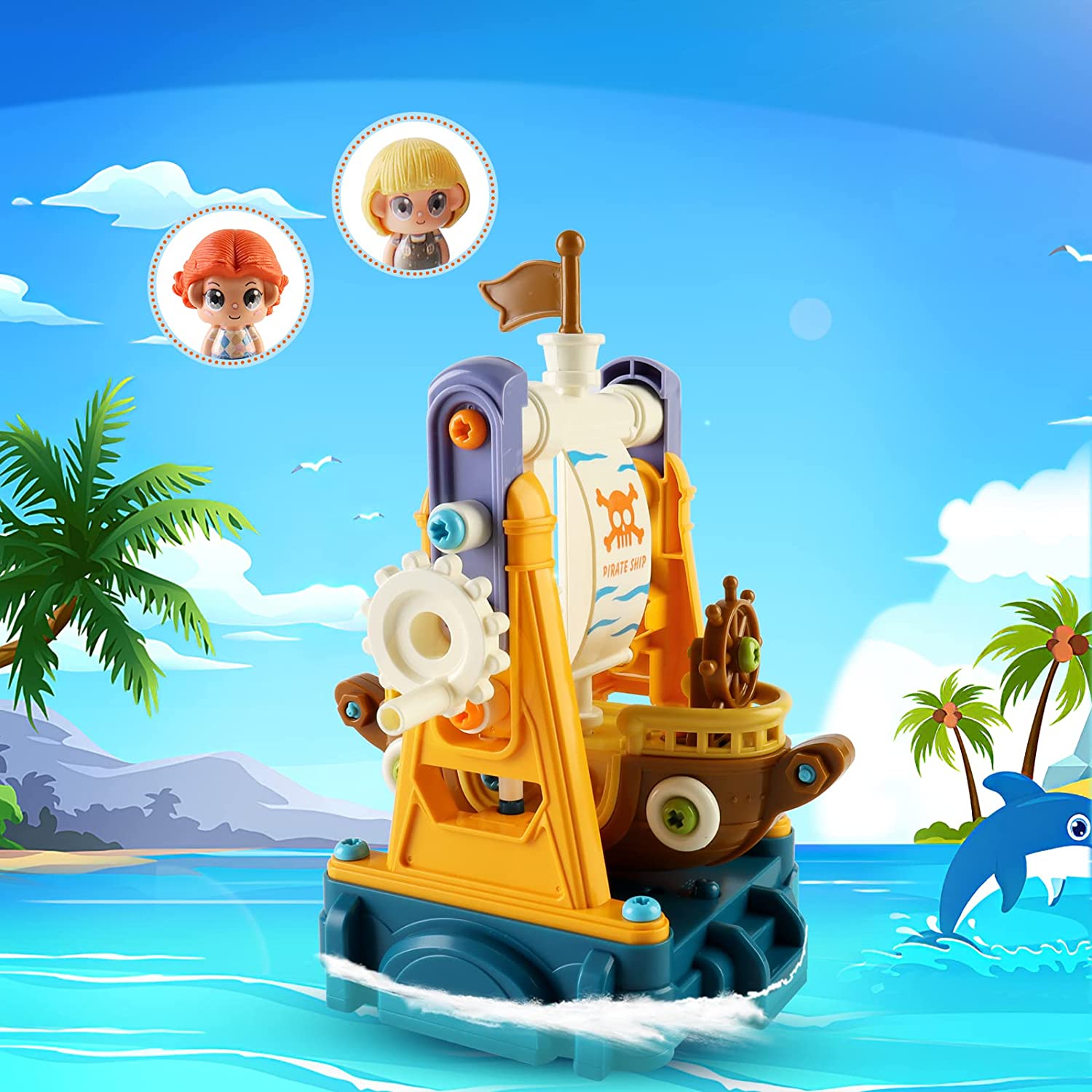 DIY Pirate Ship Building Set with Light and Music Educational Toys for Kids Pirate Construction Toys Gift for Christmas Birthdays