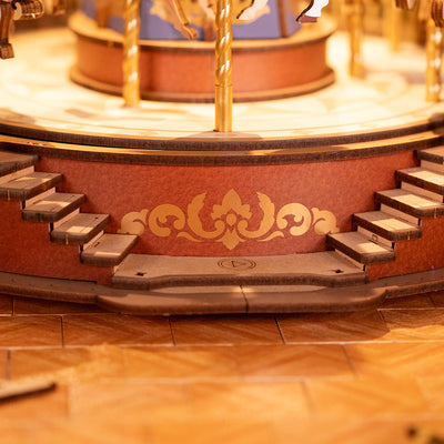 Classic Carousel 3D Wooden Puzzle — Rotating Music Box with LED Lights