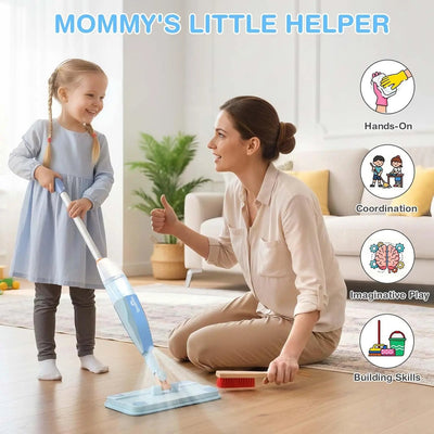 Wooden Toddler Cleaning Set with Real Spray Mop Ages 3–6