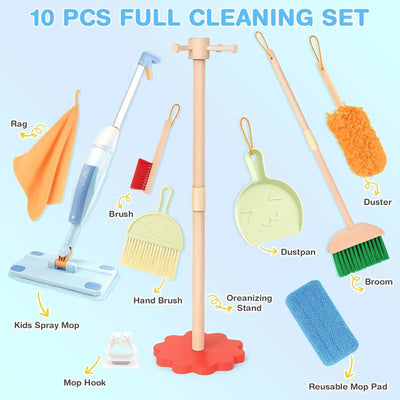 Wooden Toddler Cleaning Set with Real Spray Mop Ages 3–6