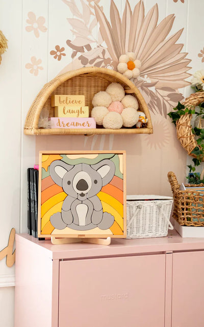 Rompecabezas de bloques de construcción abstractos Kirra the Koala / Exhibición de decoración del hogar