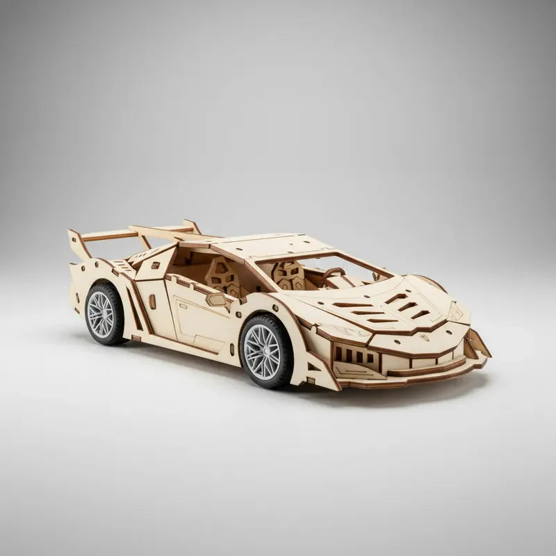 Fidtoy Puzzle 3D en Bois Voiture Supercar à Rétrofriction 114 Pièces, Maquette de Voiture en Bois pour Adolescents et Amateurs de Puzzles à partir de 14 Ans