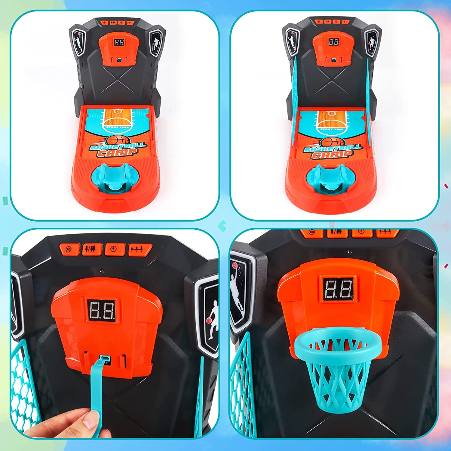 Canasta de Baloncesto Mini para Niños, Juego de Tiro, Juguete, Cancha de Baloncesto de Escritorio para Interiores y Exteriores, Cesta Móvil, Luz y Marcador