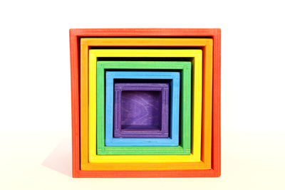 Fidtoy Rainbow Stacking Boxes Wooden Nesting Toy for Kids 3+