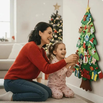 Sapin de Noël en Feutre Fidtoy pour Enfants – Décoration de Vacances DIY de 94 cm avec 26 Ornements Interactifs en Feutre