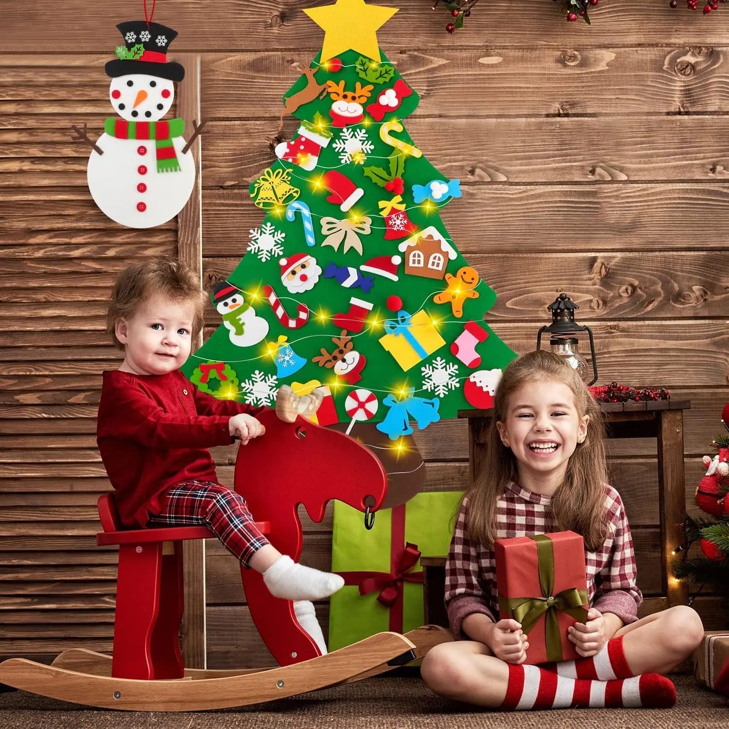 Sapin de Noël en Feutre Fidtoy pour Enfants – Décoration de Vacances DIY de 94 cm avec 26 Ornements Interactifs en Feutre