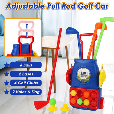 Juego de Juguete de Maleta de Golf para Niños, Juguetes Deportivos para Exterior e Interior con 6 Pelotas, 4 Palos de Golf, 2 Hoyos de Práctica, Set de Palos de Golf para Juego de Jardín para Niños
