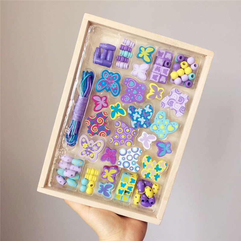 Fidtoy Butterfly Wooden Bead Set for Kids Jewelry Making
