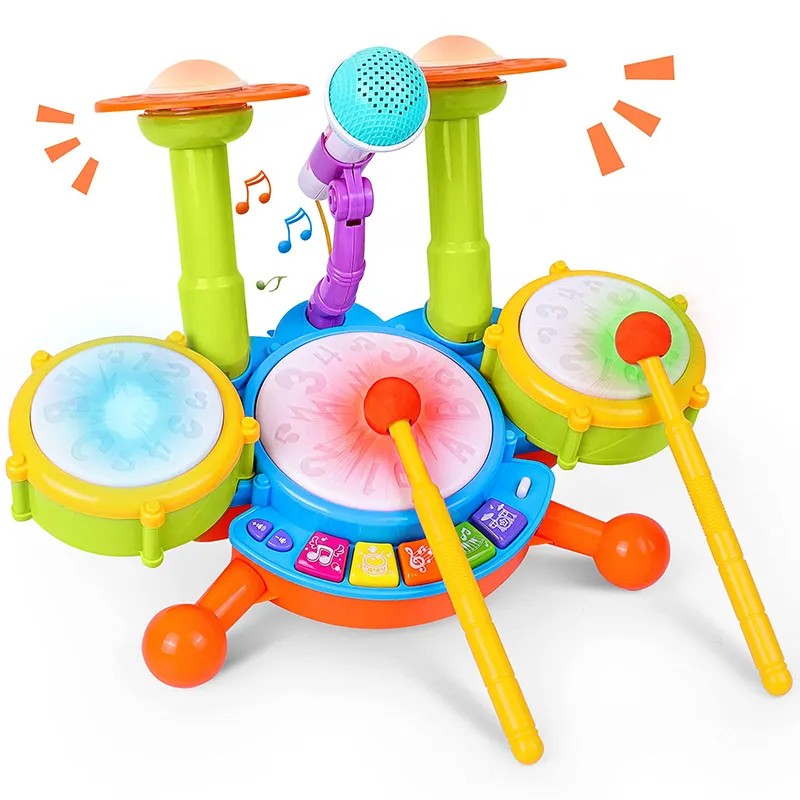 Fidtoy Batterie pour enfants avec microphone pour tout-petits – Instrument de musique avec lumières, sons et apprentissage interactif