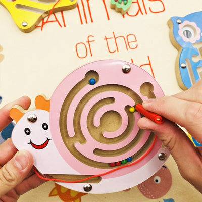 Fidtoy Jouet labyrinthe magnétique en bois pour tout-petits – Puzzle éducatif Montessori STEM pour la coordination œil-main, la motricité fine et l'apprentissage précoce (6-24 mois)