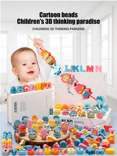 Juguete Montessori de madera para ensartar, cuentas de madera DIY para niños