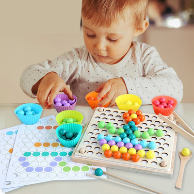 Jouet Montessori en bois avec perles à clipser – Ensemble d'entraînement à la motricité fine et à la coordination œil-main pour les tout-petits de 3 à 6 ans