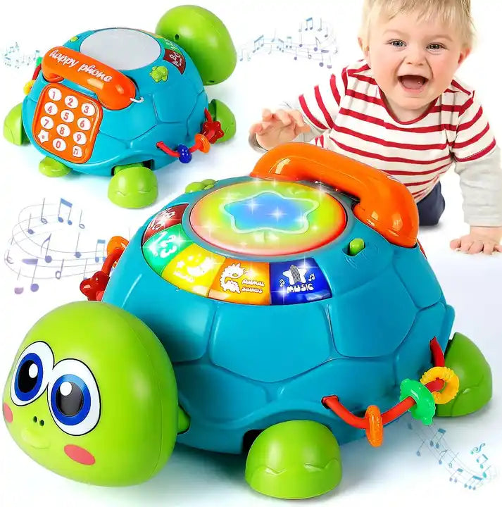 Fidtoy Tortue musicale rampante pour bébés – Jouet d'apprentissage interactif avec lumières et sons pour le temps sur le ventre et le développement précoce