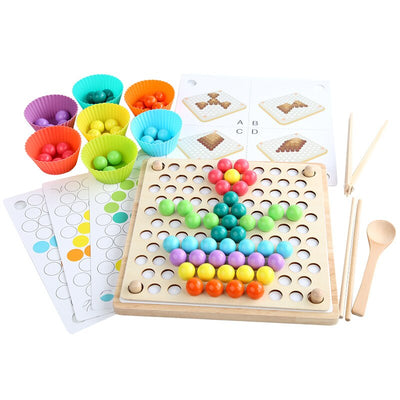 Jouet Montessori en bois avec perles à clipser – Ensemble d'entraînement à la motricité fine et à la coordination œil-main pour les tout-petits de 3 à 6 ans