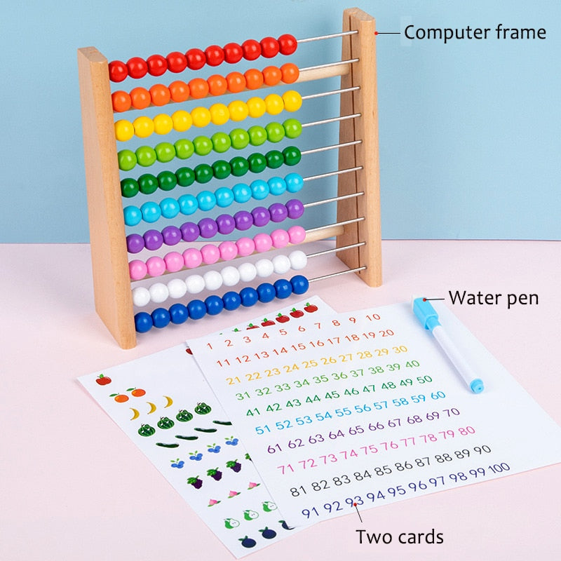 Fidtoy Boulier Montessori en bois pour enfants – Jouet d'apprentissage des mathématiques, du calcul et de la reconnaissance des couleurs pour les tout-petits de 3 à 6 ans