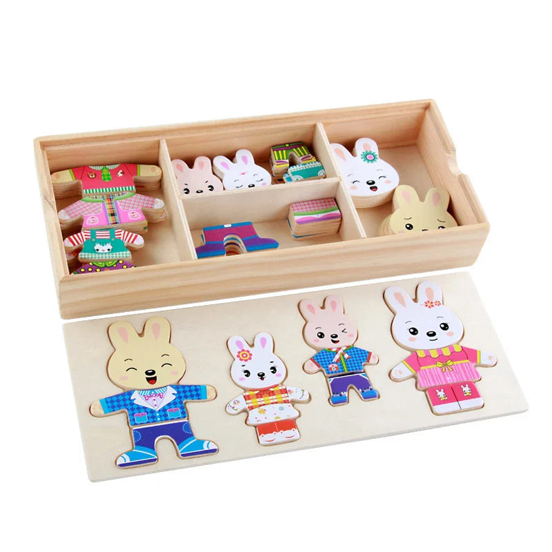 Rompecabezas de madera Montessori con animales para niños - Juguete educativo para bebés y niños