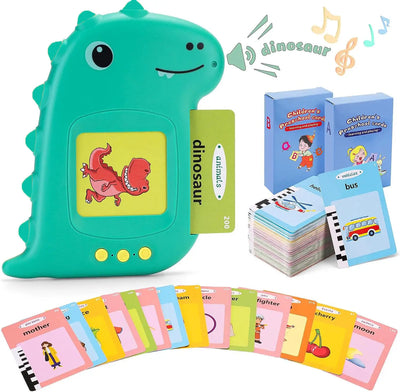 Fidtoy Talking Flash Cards for Toddlers – 224 Words, 112 Double-Sided Dinosaur Learning Cards, Voice Reader, Vocabulary Toy, and Speech Learning Gift