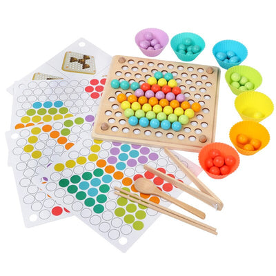 Jouet Montessori en bois avec perles à clipser – Ensemble d'entraînement à la motricité fine et à la coordination œil-main pour les tout-petits de 3 à 6 ans