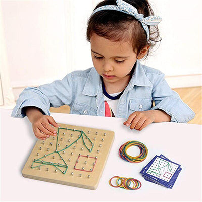 Fidtoy Wooden Geoboard Shapes Game – Kids Math & Geometry Learning Toy with Rubber Bands