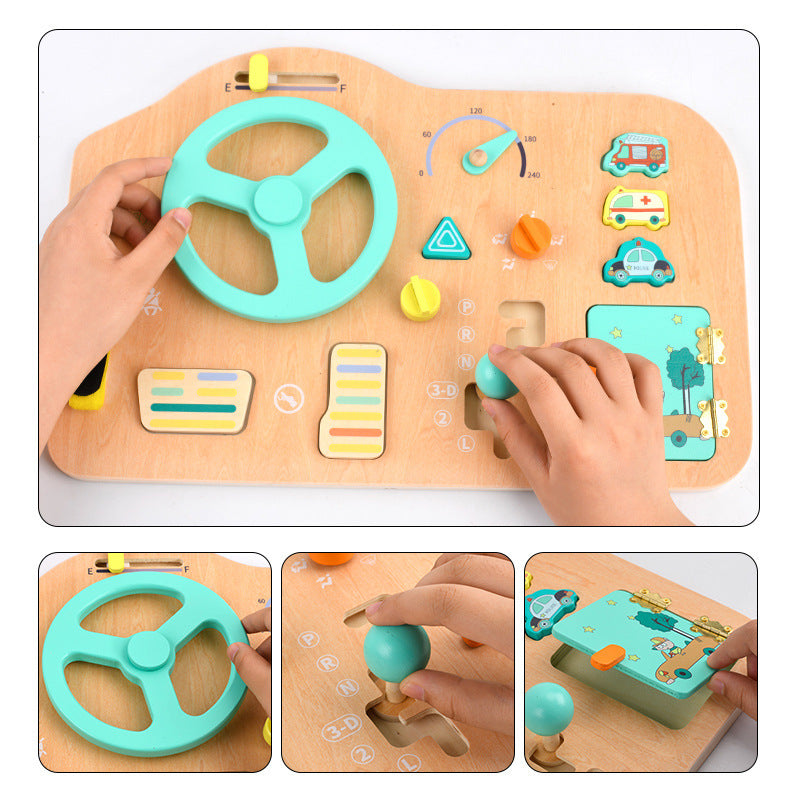Tablero sensorial de madera con temática de coche, Montessori, aprendizaje, habilidades motrices finas
