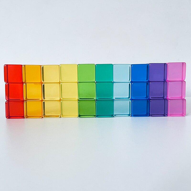Fidtoy Clear Color Building Cubes – Transparent Acrylic Stacking Blocks for Kids Learning Play