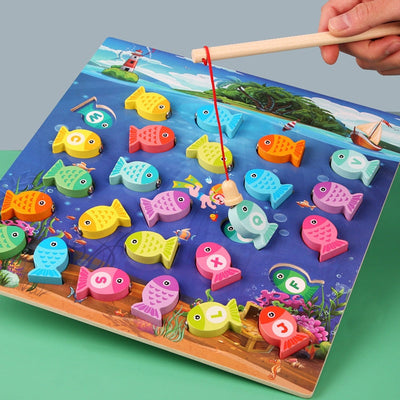 Juguetes educativos de madera Montessori: Juego de pesca con números y alfabeto para tablero