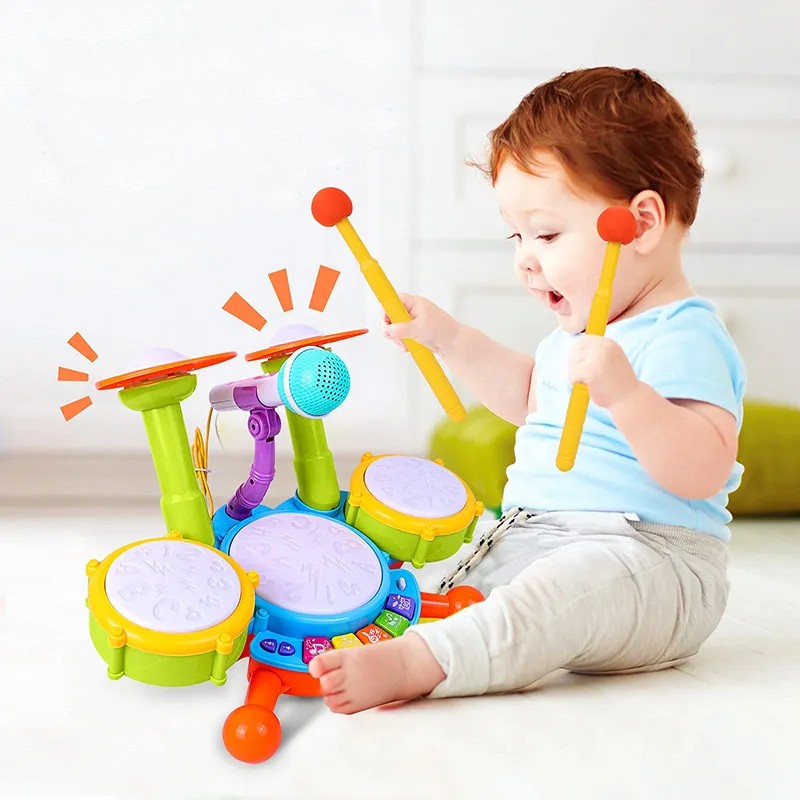 Fidtoy Batterie pour enfants avec microphone pour tout-petits – Instrument de musique avec lumières, sons et apprentissage interactif